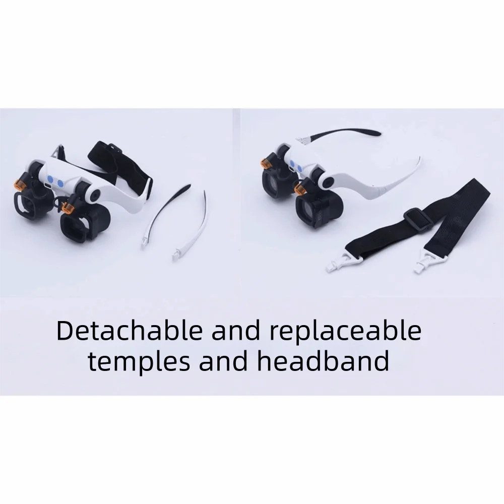 Rechargeable LED Magnifying Glasses Professional Interchangeable Lenses Magnifying Eyewear 2X 4X 6X 10X 13X Lenses
