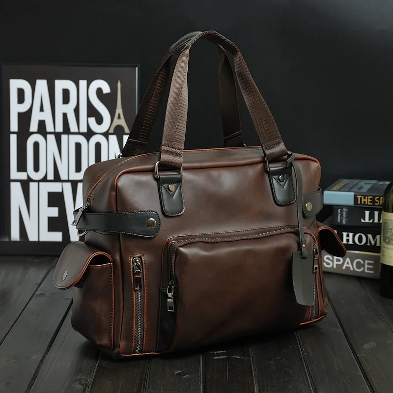 New Trend Luxury Men\'s Handbag Large Capacity Leather Male Business Travel Bag Waterproof College Student Bag torba podróżna