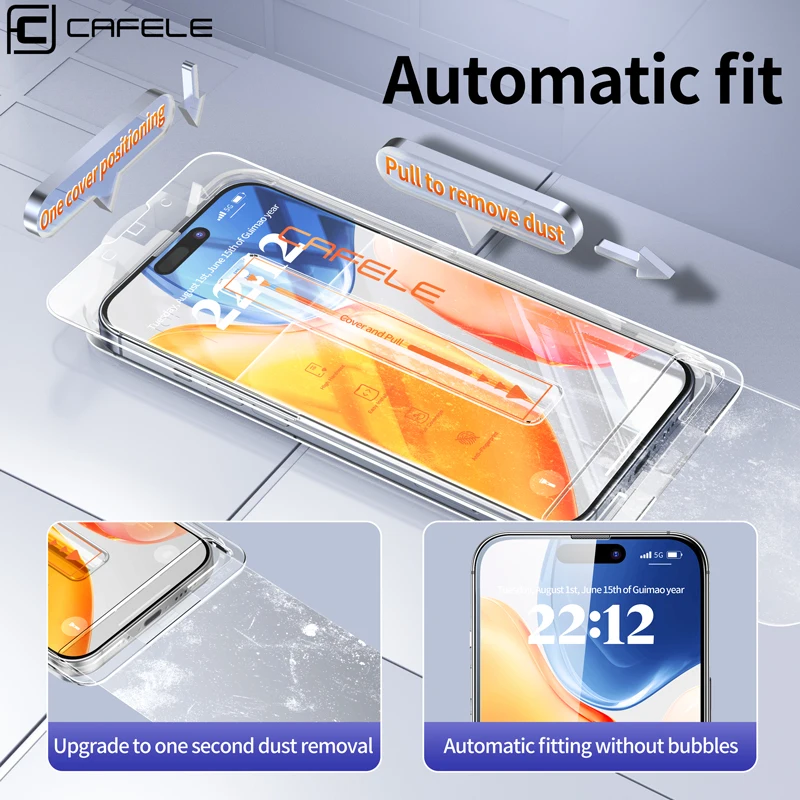 

CAFELE Dust Free Bubble Free Installation Tempered Glass for IPhone 15 14 13 12 Pro Max Plus Screen Protector