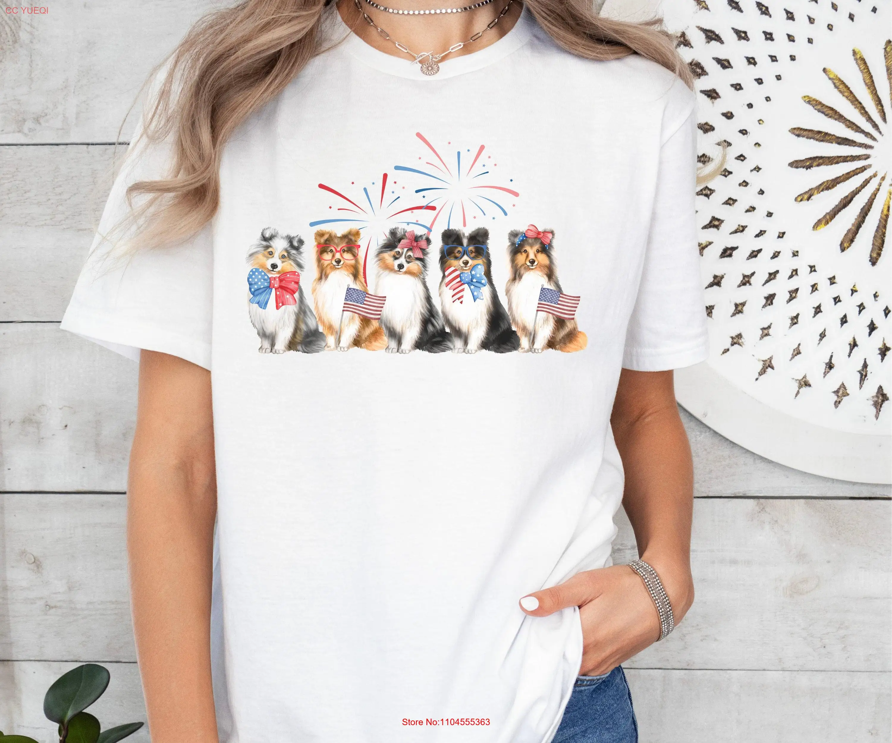 Sheltie 4th of July T Shirt Funny Shetland Sheepdog Independence Day Dog Mom Lover Herding Dogs long or short sleeves