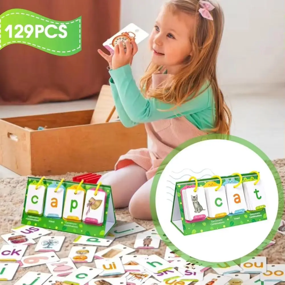 129 Pcs Picture Recognition Visual Word Game Text Recognition Phonics Learning Word Builder Game Desktop Learning
