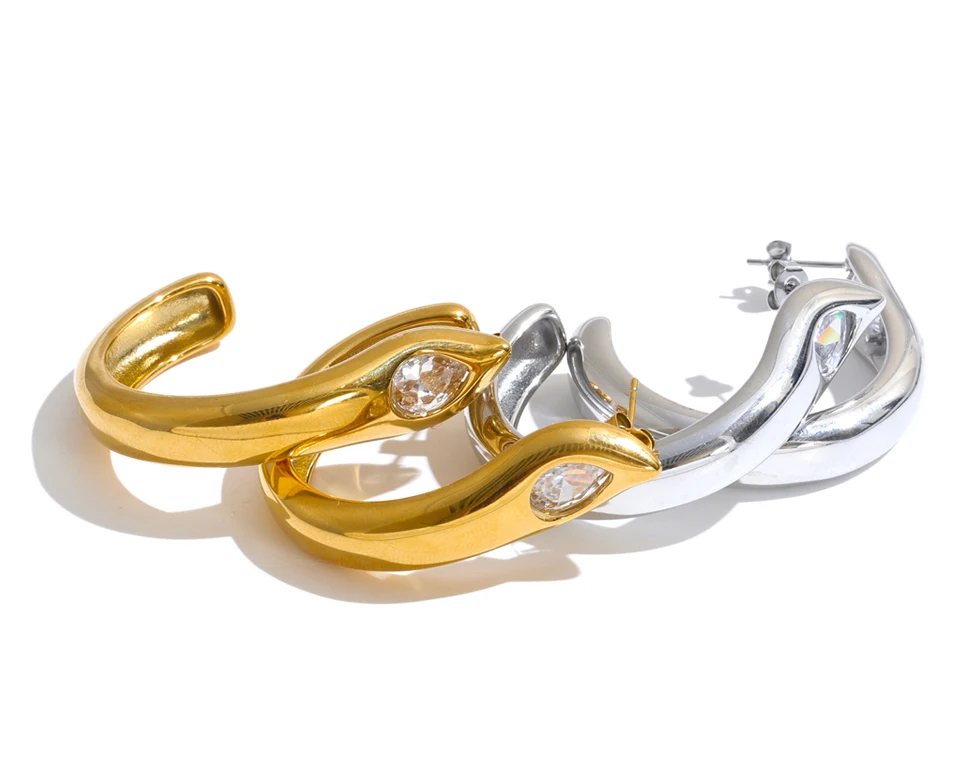 Yhpup Edelstahl-Zirkonia-Schlangen-Guss-Ohrringe, Hypoallergener Metallschmuck für den täglichen Gebrauch, Charmante Ästhetische Accessoires – Detail 3