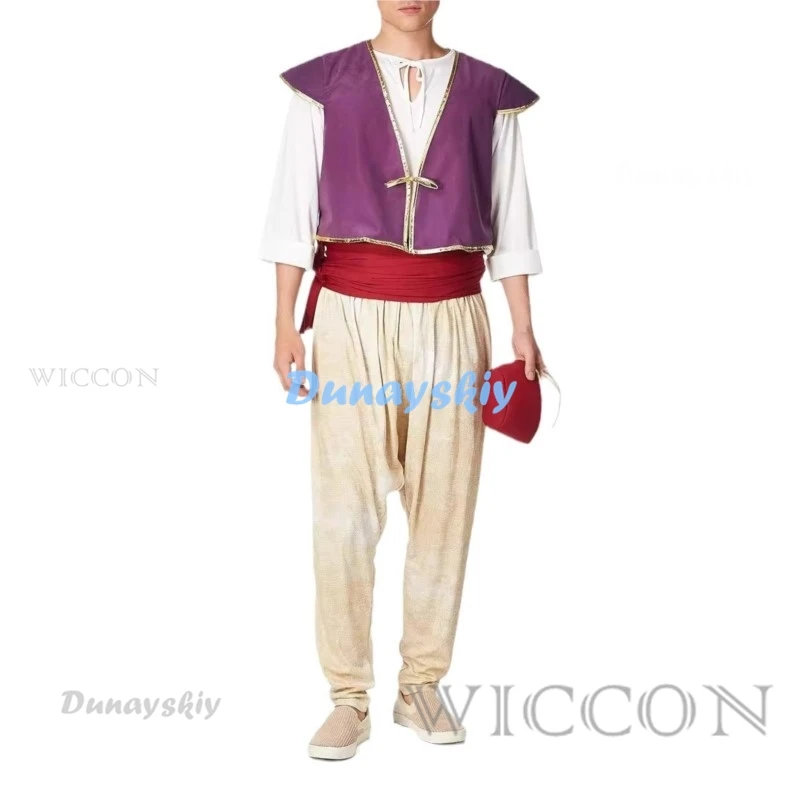 Arabian Men Costume Outfit Waistcoat with Pants Halloween Theme Party Dress Up Carnival Stage Performance Cosplay Costume