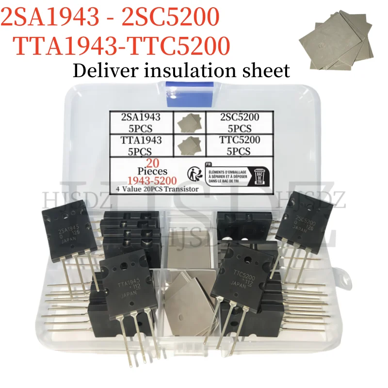 20PCS/box 2SA1943-2SC5200 5 each TTA1943-TTC50 5 each PNP NPN matched transistors TO-3PL Metal material