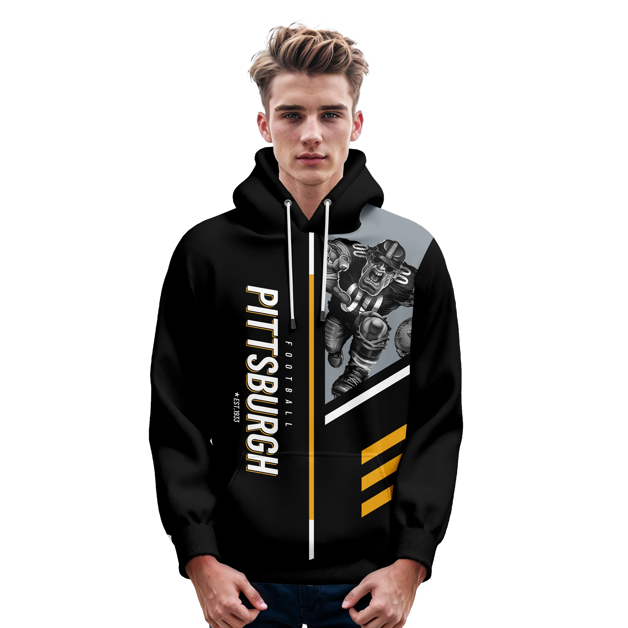 Custom American Football Hoodie Pittsburgh City 3D Printed Sweatshirt for Fans Men Women Youth Gift Personalized Name Number