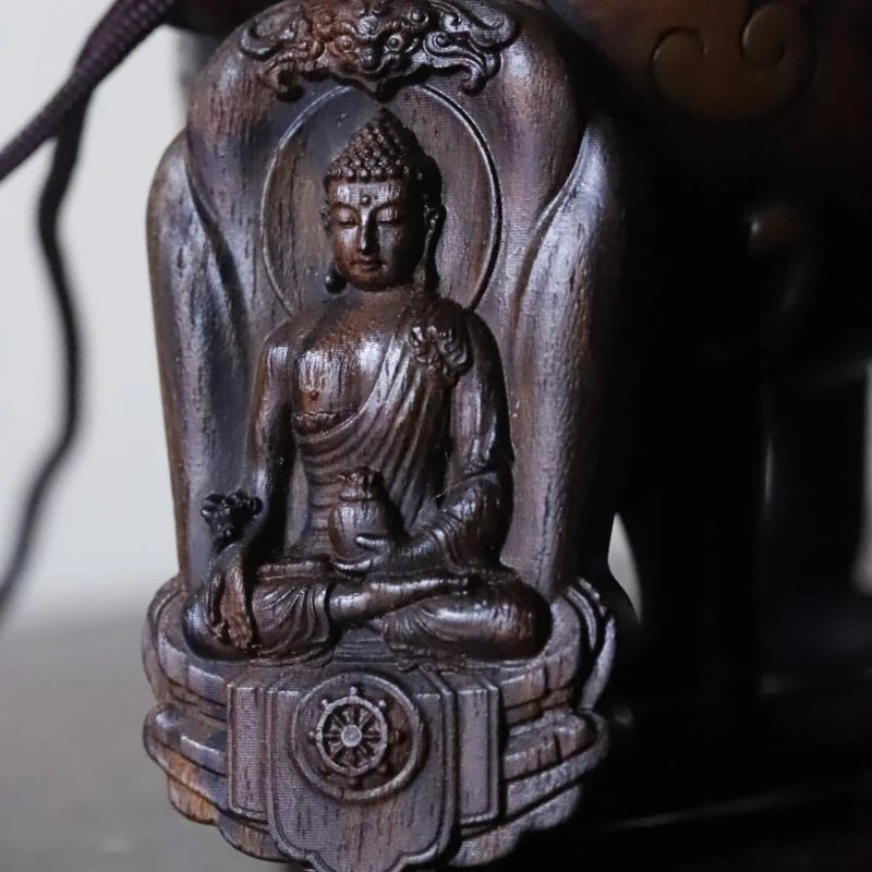 Wood Medicine Buddha Figurine Amulets Pendant Buddha Statue Decor