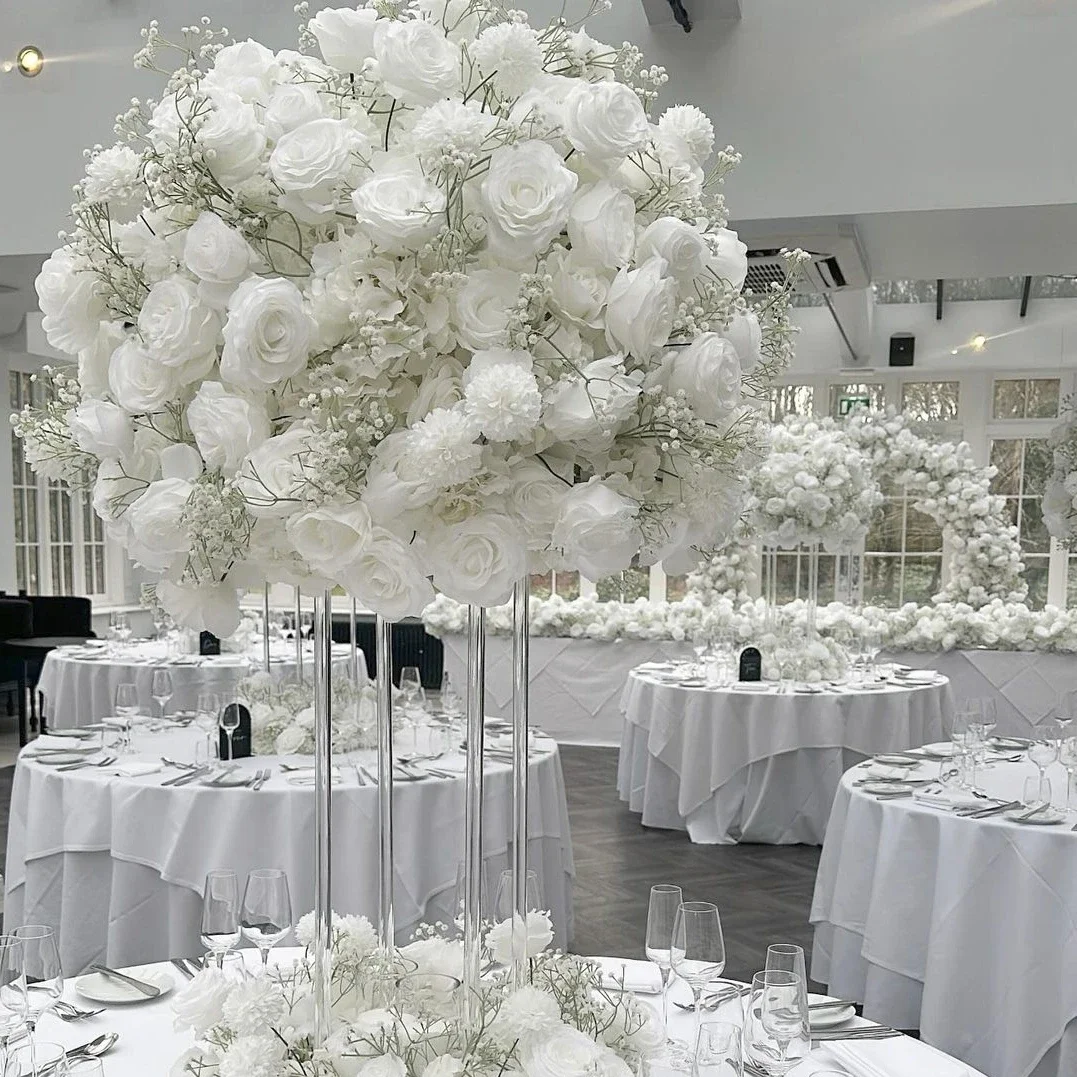 Wedding Decoration Supplies Fake Babys Breath Artificial White Rose Flowers Ball Centerpieces Center Table Design