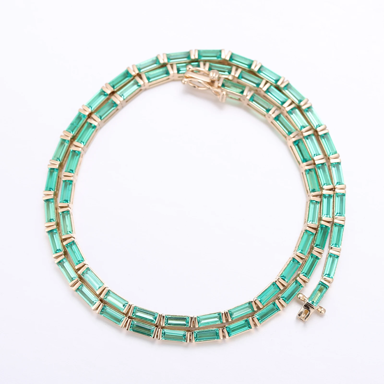 Provence Luxury Tennis Necklace Silver KGold Baguette Cut Green Lab Gemstones Wedding Necklace Evening dress Jewelry Custom