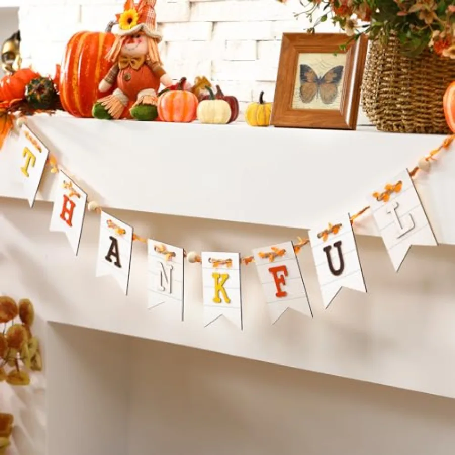 

Marsui 5-футовый баннер на День Благодарения, деревянный декор каминной камин, благодарственный баннер, каминная гирлянда, декор на День благодарения в деревенском стиле для H