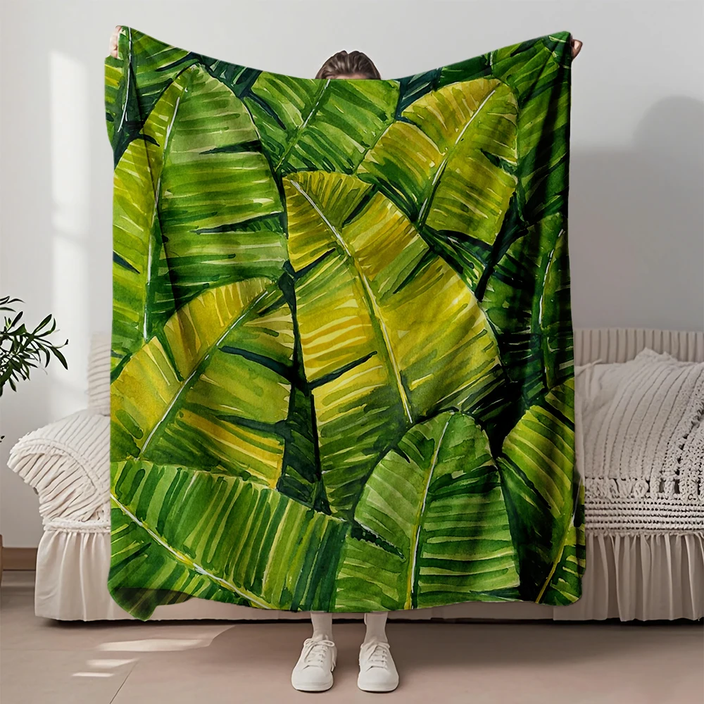 

Classic Flannel Cozy Blanket Banana Leaves Collection Ethnic Tribal Coverlet Quilted Bed Runner With Lightweight Eco-friendly