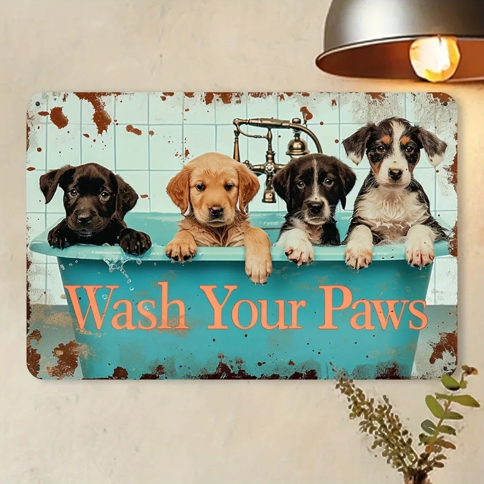 غسل الكفوف الخاصة بك الكلب معدن القصدير تسجيل ريفي خمر الحيوانات الأليفة جدار ديكور فني للمنزل هدية