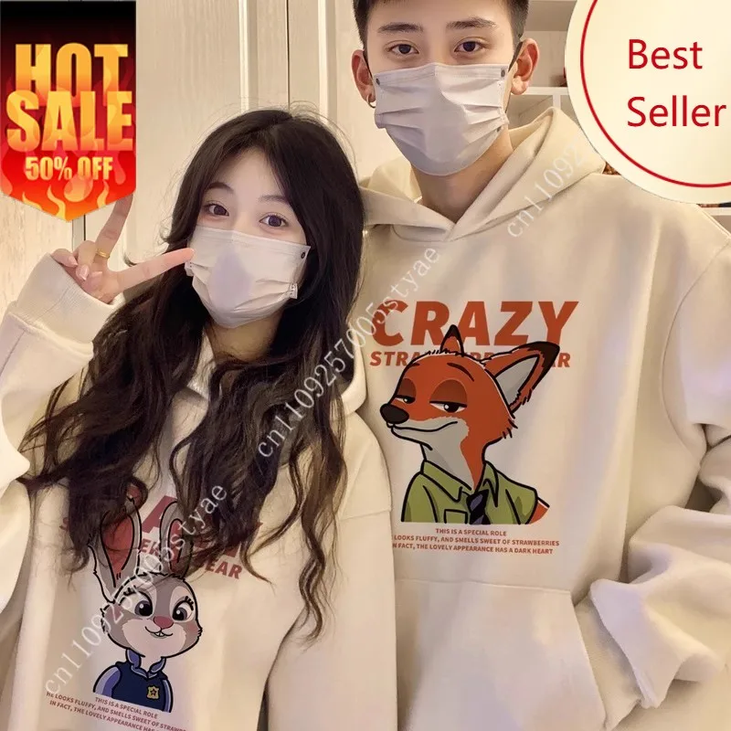 

Couple's long sleeved hoodie with hat couple's round neck hoodie Zootopia anime hoodie casual loose fitting couple's top