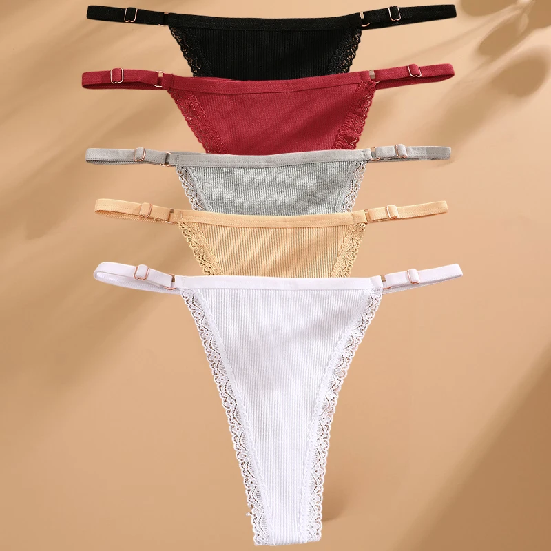 FINETOO 5 Teile/satz Sexy G-string Höschen Baumwolle frauen Unterwäsche Verstellbare Taille Mädchen Weibliche Pantys Bikini Dame Thongs Dessous
