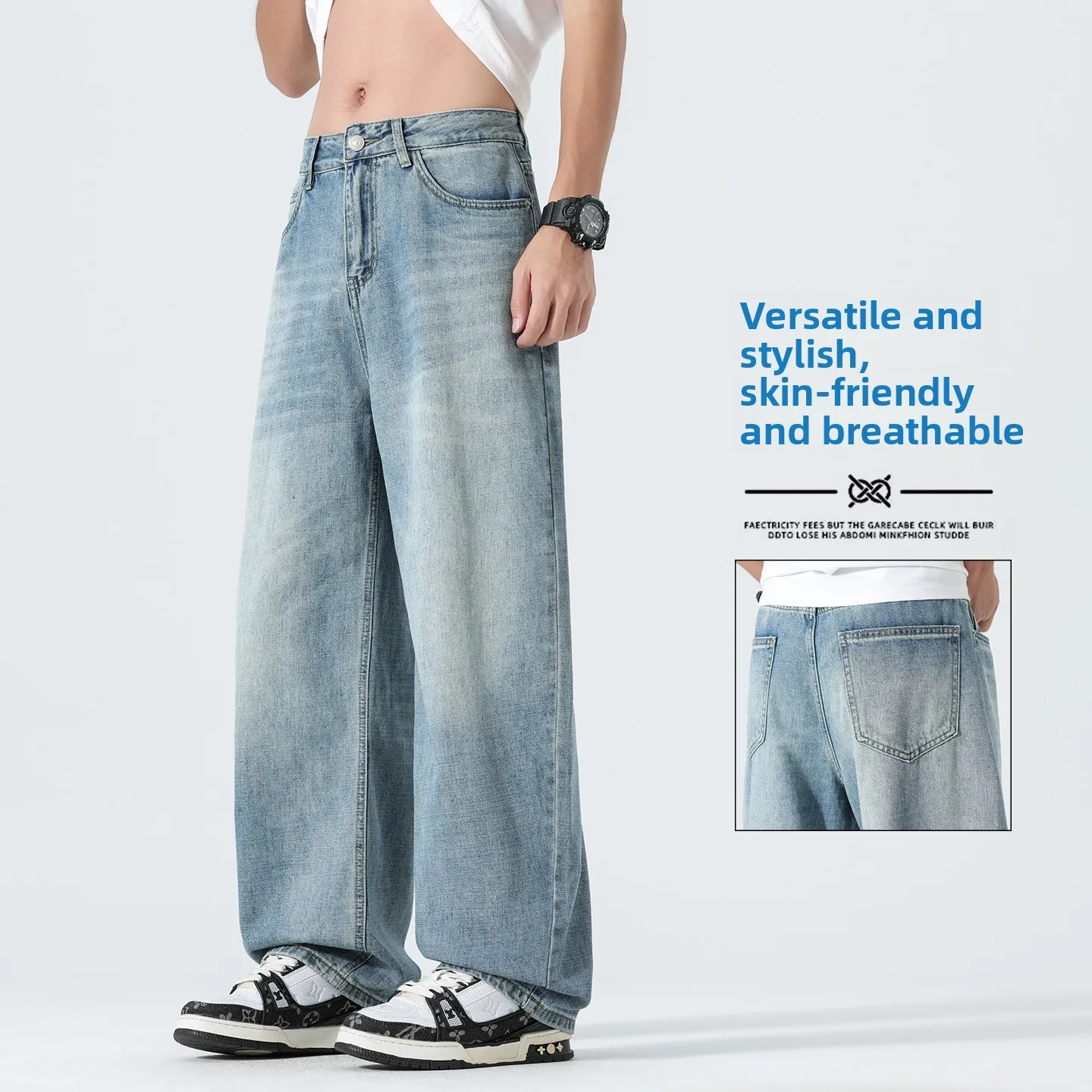 American-style retro curved knife jeans new trendy brand men's fashionable versatile loose high-quality casual pants