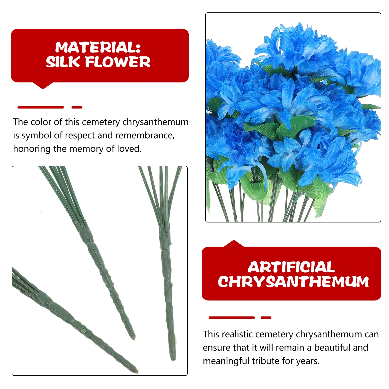 

4 Pcs Durable Fake Flowers Simulation Chrysanthemum Bouquet For Cemetery Headstone Decoration