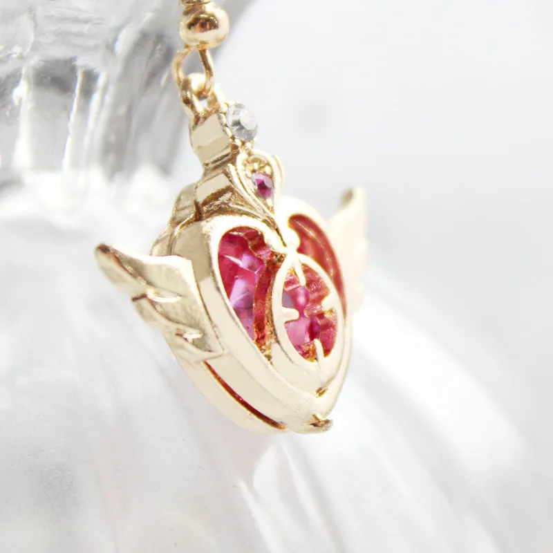 Card Captor Sakura Angel Wing Pink Rhinestone Sweet Heart Stud Earrings Japanese Anime Girls Star Moon Cosplay Earring