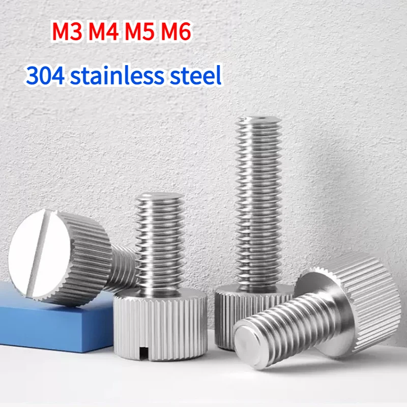 M3 M4 M5 M6 Metric Slotted Stainless Steel 304 Single Head Hand Screw Big Cap Big Head Round Knurled Flat Head Torsion Screw