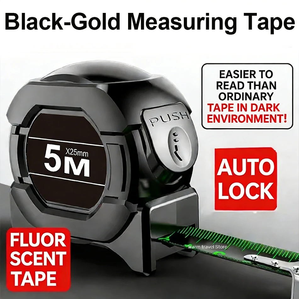 10M Self Locking Steel Tape Measure Black Fluorescent tape High Precision Thickened Wear-resistant Fall resistant Measuring Tape