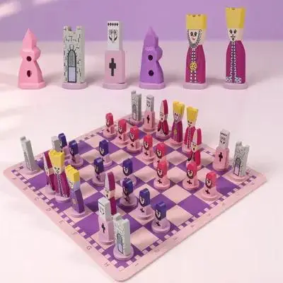 

1Set Creative Cartoon Design Chess Set Premium Wood Material No Burrs for Children and Adults Chess Toys Children Toys
