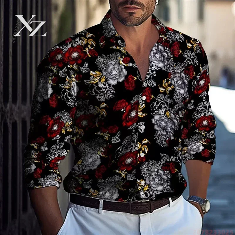 Men's Colorful Sequin Print Long-Sleeve Collared Cardigan Shirt, Trendy Unique Casual Party Top, 2026 New