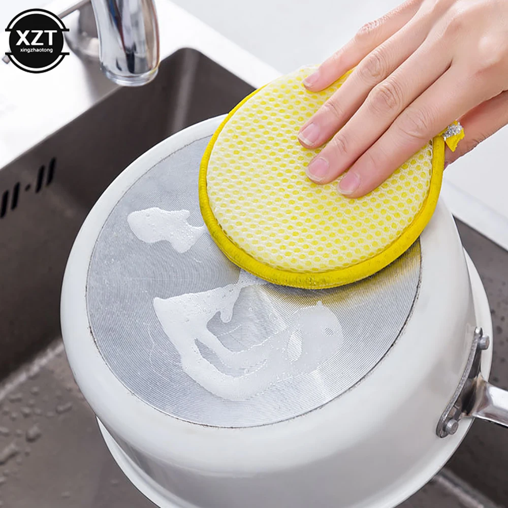 5pcs/lot Double-Side Round Wash Sponges Pan Pot Dish Dishwashing Brushes Household Clean Sponge Cleaning Tools Kitchen Gadgets