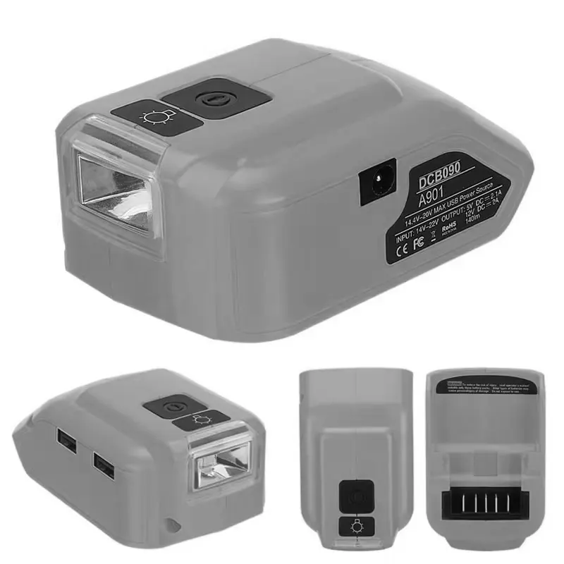 USB Adapter with 140lm LED Work Light for Dewalt 18V 20V Li-ion Battery,Portable Power Source Converter with USB Type-C DC 12V