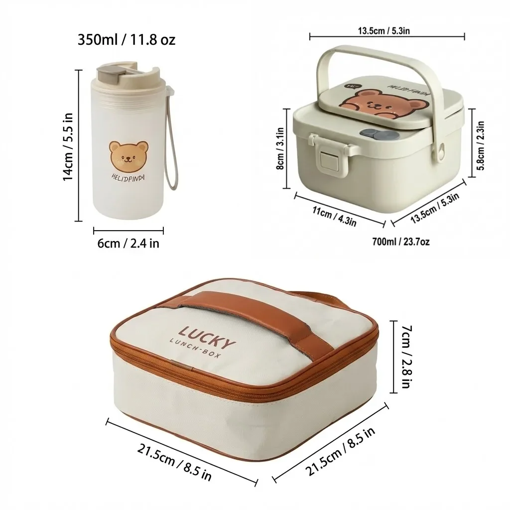 Afneembare, dubbele laag, roestvrijstalen lunchbox (304) voor kinderen, draagbaar, handzaam, schattig ontwerp, inclusief vork en lepel, geschikt voor gebruik in de magnetron.