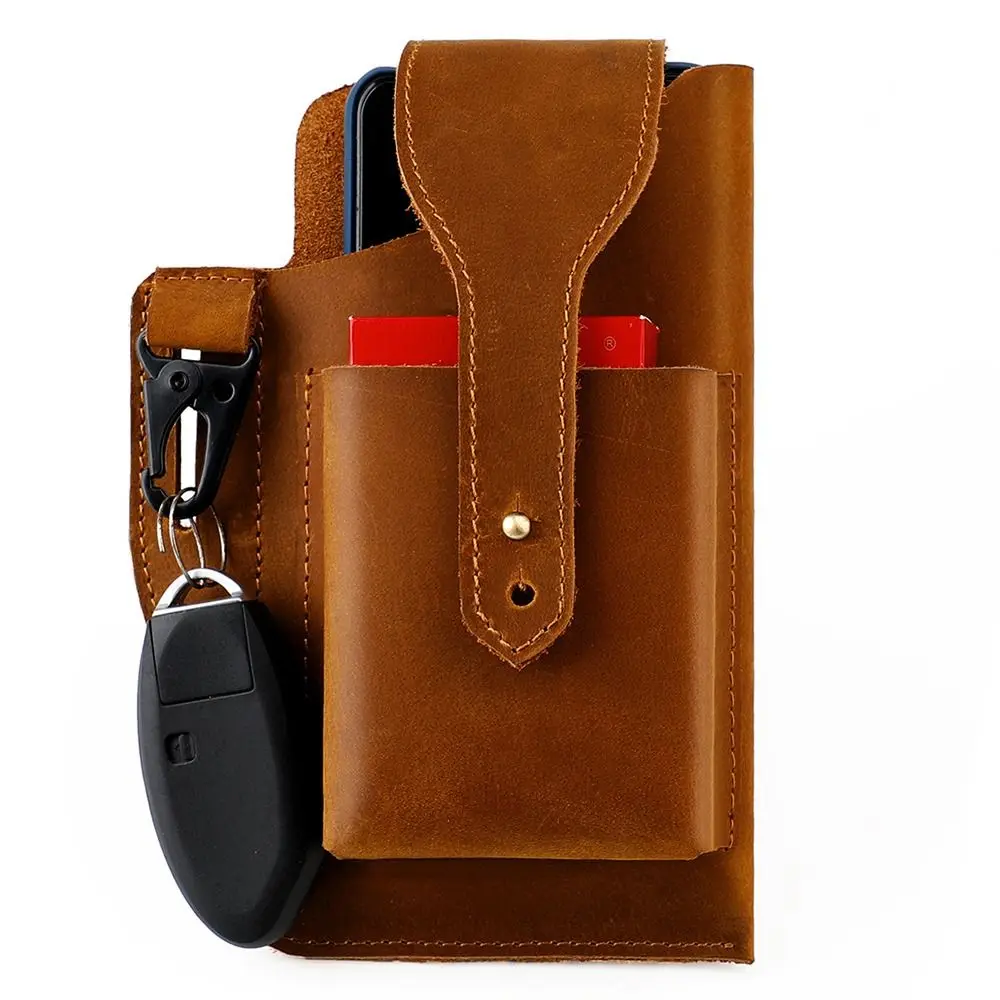 Durable Cowhide Leather Leather Phone Holster Portable Retro Men's Waist Pack Handmade Keychain Holder Cell Phone Pouch Travel