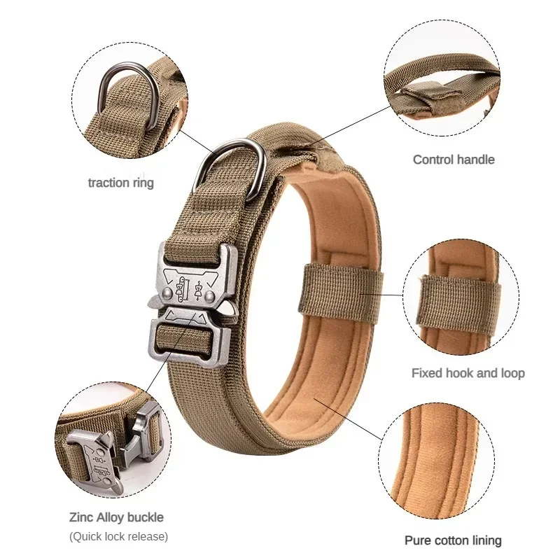 Nylon Tactical Dog Collar with Handle, Military Adjustable Pet Training Collars, Medium Large Dogs, German Shepherd