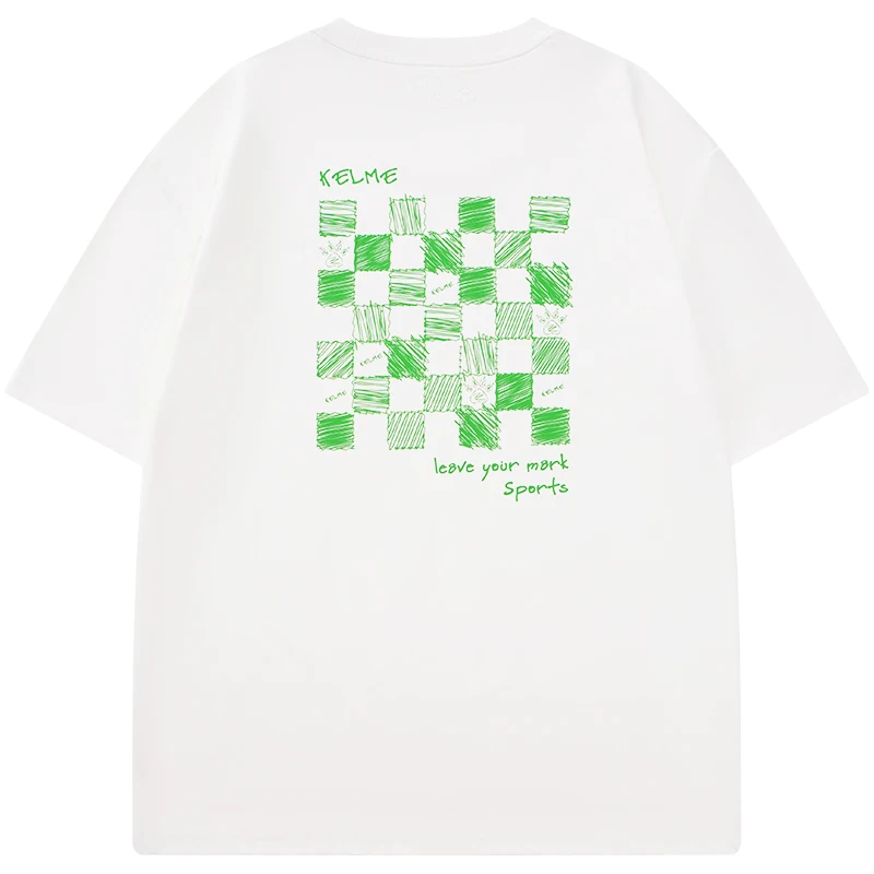Kelme hommes damier à manches courtes en plein air course à séchage rapide T-shirt ample col rond respirant haut de Football