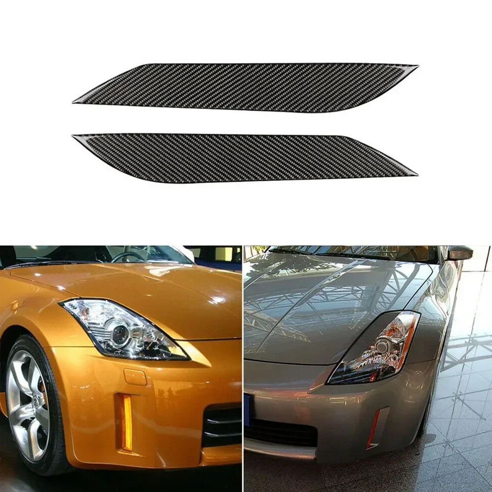 

2Pcs Carbon Fiber Car Front Headlight Eyebrow Eyelid Cover Trim Stipe For Nissan 350Z 2003-2009 NEW