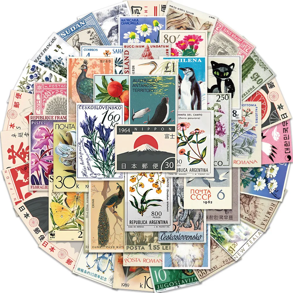 50PCS Cartoon Retro Japanese Stamps Graffiti Stickers for Bicycle Hand Account Pencil Case Decals