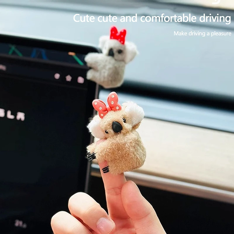 Plush Cute Bow Koala Doll Car Interior Decoration Auto Rearview Mirror Control Screen Decor Sun Visor Card Clip Gift