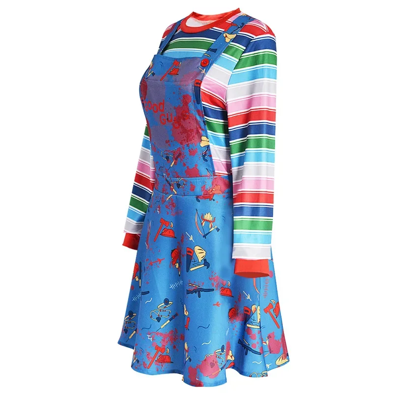 Anime chucky papel vestido assustador criança está jogar chucky cosplay traje cos máscaras macacões roupas de halloween para homens mulheres part^0^.