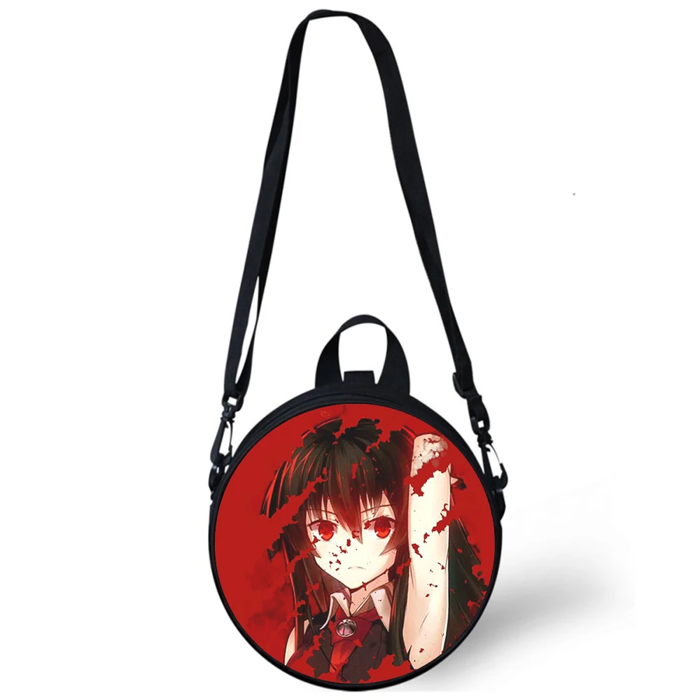 Anime akame ga criança saco do jardim de infância 3d impressão crossbody sacos de ombro para a escola feminina mini redondo bagpacks rugtas saco