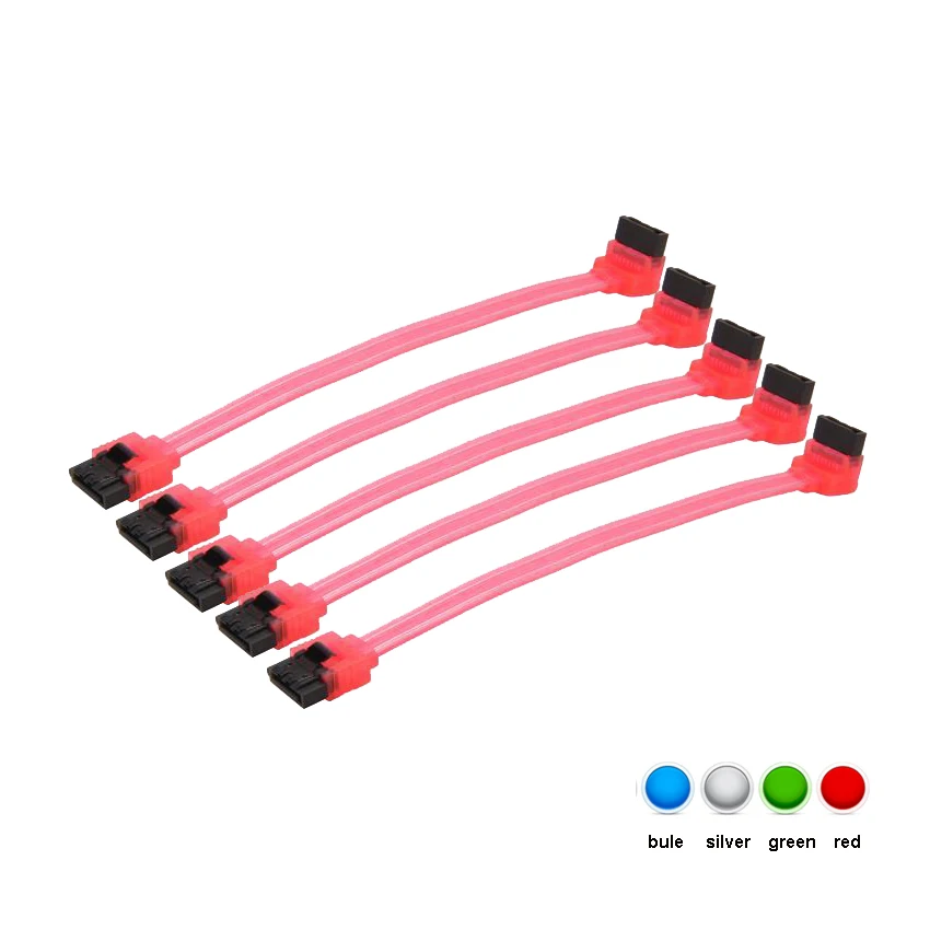 

5pcs 90 Degree to 180 Degree SATA III 6Gb/s Data Cable w/Latch,15cm or 25cm UV Red,Blue,Green