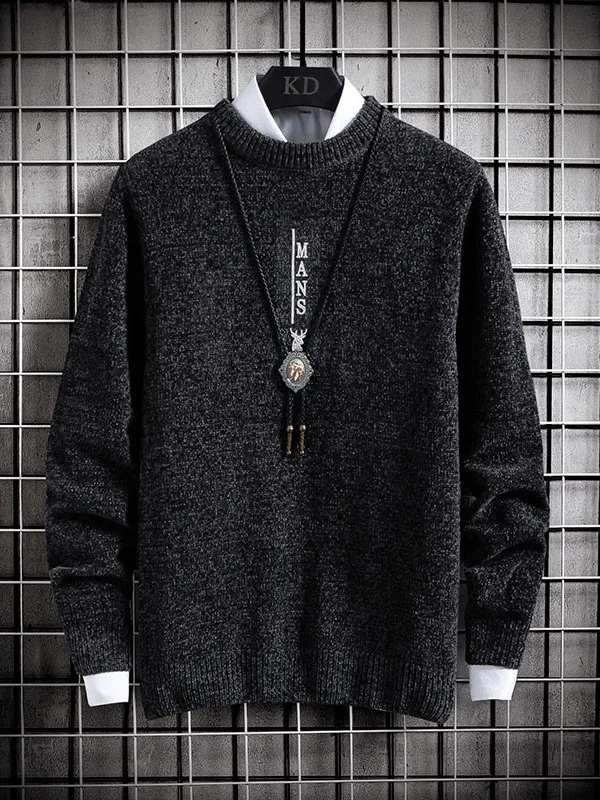 

Мужской вязаный свитер с круглым вырезом, утепленный, с буквенным узором, повседневный, из полиэфирного волокна, длинный рукав