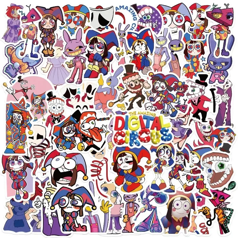 55pcs The Amazing Digital Circus Graffiti Stickers Water Cup Stationery Guitar Laptop Luggage DIY Waterproof Decorative Stickers