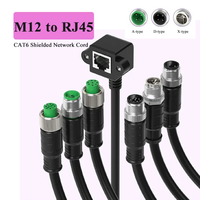 

M12 4 8 12 Pin A/D/X Type Code to RJ45 Encoding Line Industrial Camera Network Wire Shielded Gigabit Drag Chain Connection Cable