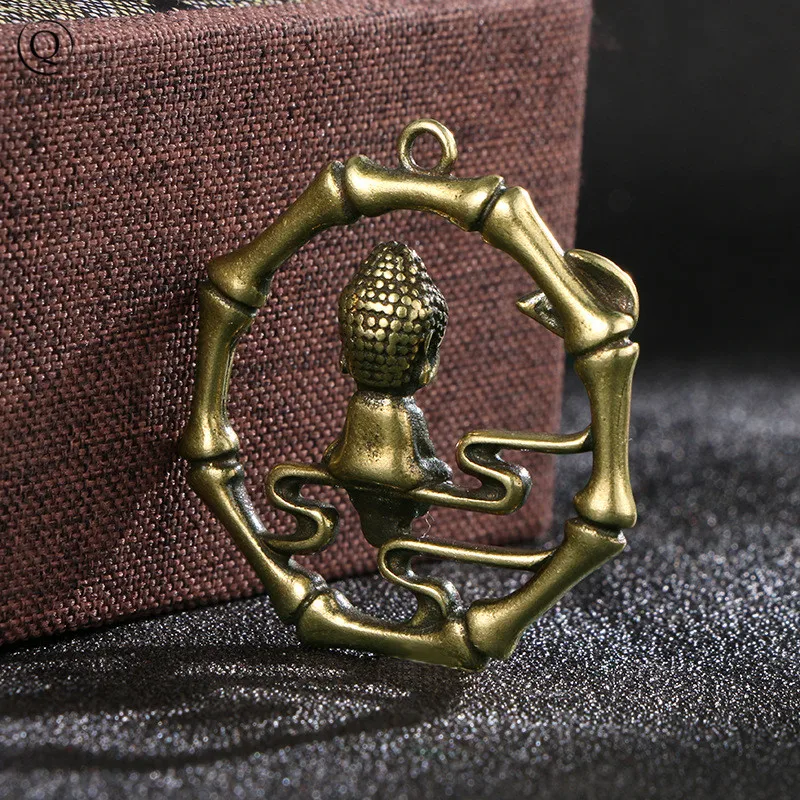 Antique Brass baby Buddha Round Key Chains Rings Pendants Religious Buddhist Jewelry Bodhisattva Figurines Keychains Hangings