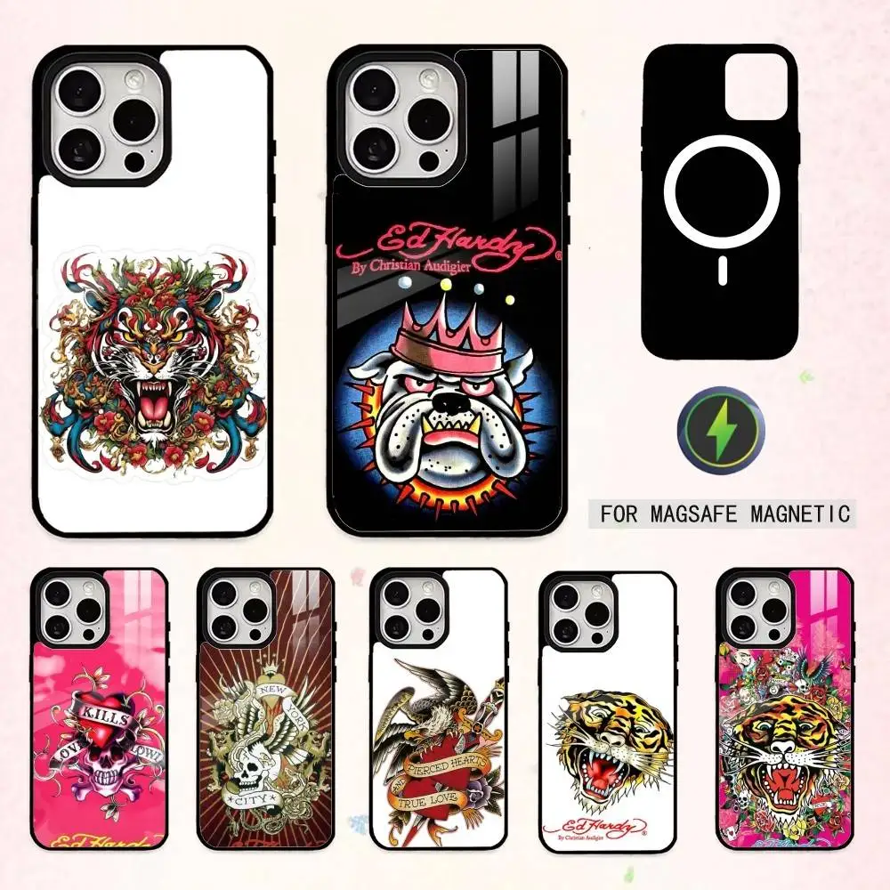 

F-Fashion Ed Brands Hardy Phone Case For iPhone17,16,15,14,13,12,11 Plus,Pro Max Magnetic For Magsafe Wireless Charging