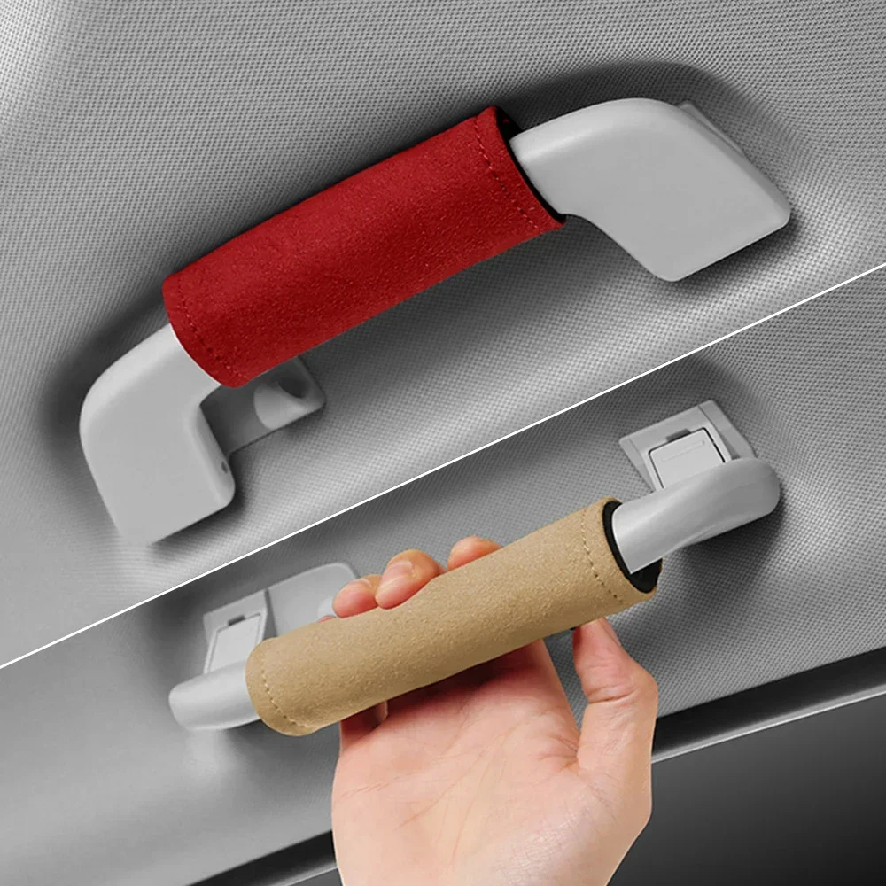 1PCS Car Short Plush Handle Cover Soft Anti Slip Cars Safety Belt Roof Armrest Pull Protection Covers Auto Interior Accessories