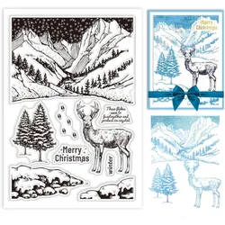 1pc Winter Elk Deer Clear Stamps Snow Silicone Clear Stamps Christmas Deer Pine Tree Silicone Stamps for Christmas Card Making
