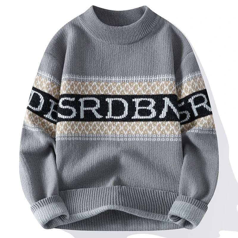 

Мужской утепленный вязаный свитер: новая осенне-зимняя коллекция, молодежный базовый слой, теплый, модный, в городском стиле, с длинным рукавом и круглым вырезом