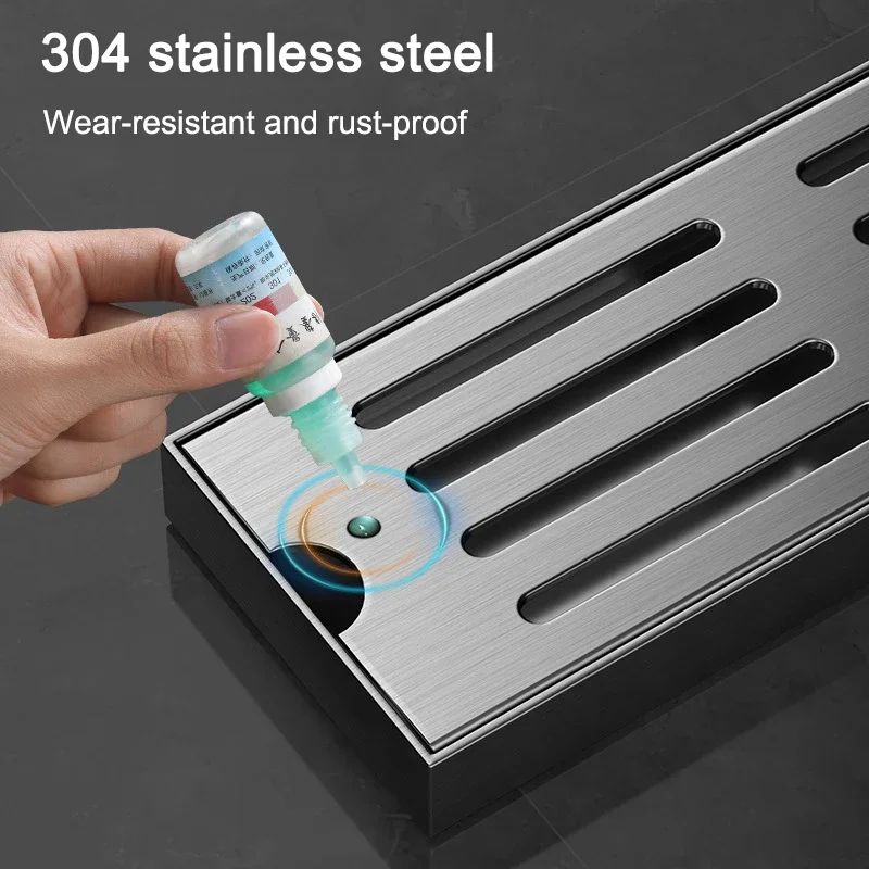 20-120cm Stainless Steel Floor Drain Anti-odor Shower Drain 8cm Wide Bathroom Drainage Toilet Balcony Strainer