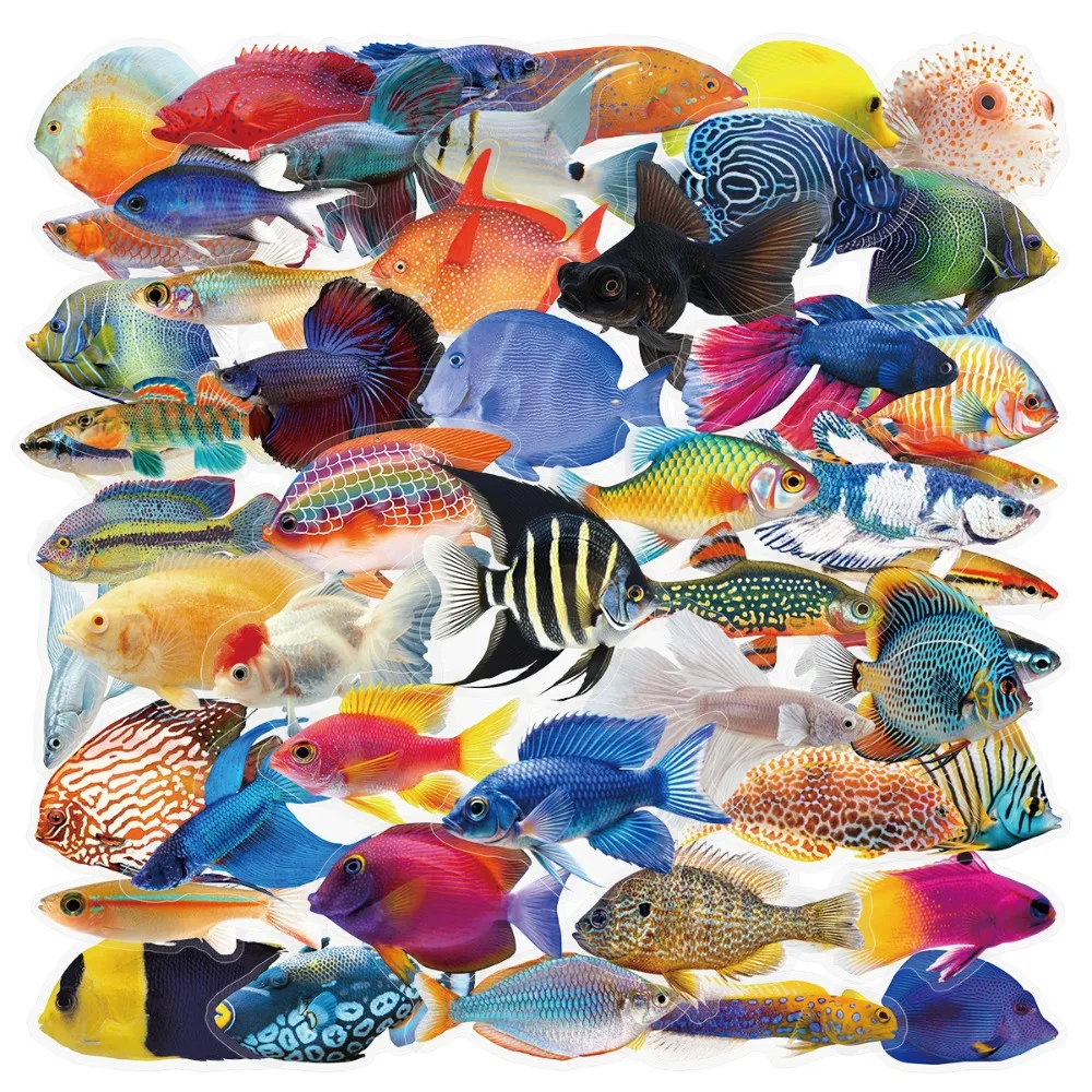 10/25/50pcs Transparent Ocean Fish Graffiti Stickers Sea Decals for DIY Decor Stationery Suitcase Water Bottle Phone Laptop