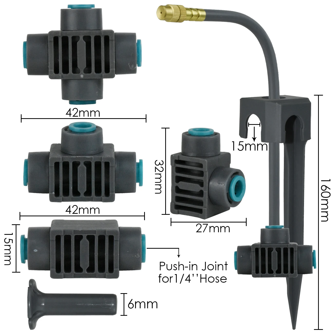 Garden Misting Cooling System 5-30M Self-priming Pump Irrigation Kit 360° Brass Nozzle Socket Timer Quick Push Connector Flowers