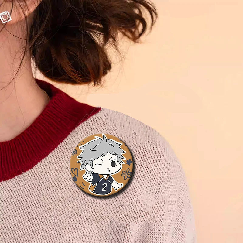 AnimeRole Play Round Pins Cartoon Character Kōshi Sugawara Badges Tinplate Brooches for Clothes