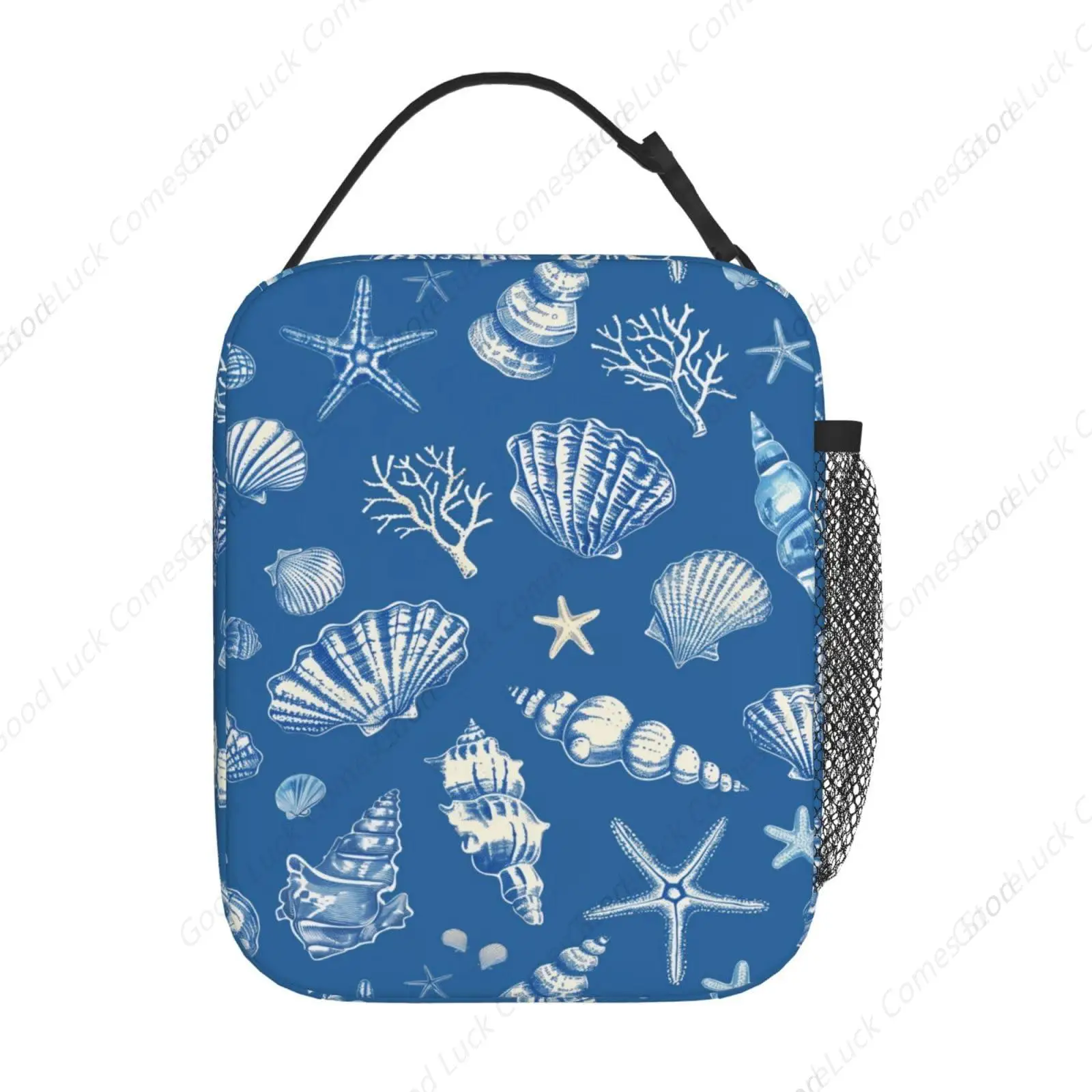 Reusable Nautical Coastal Lunch Box for Kids Girls Boys Women Adult, Insulated Starfish Seashell Lunch Bag,Polyester Cooler
