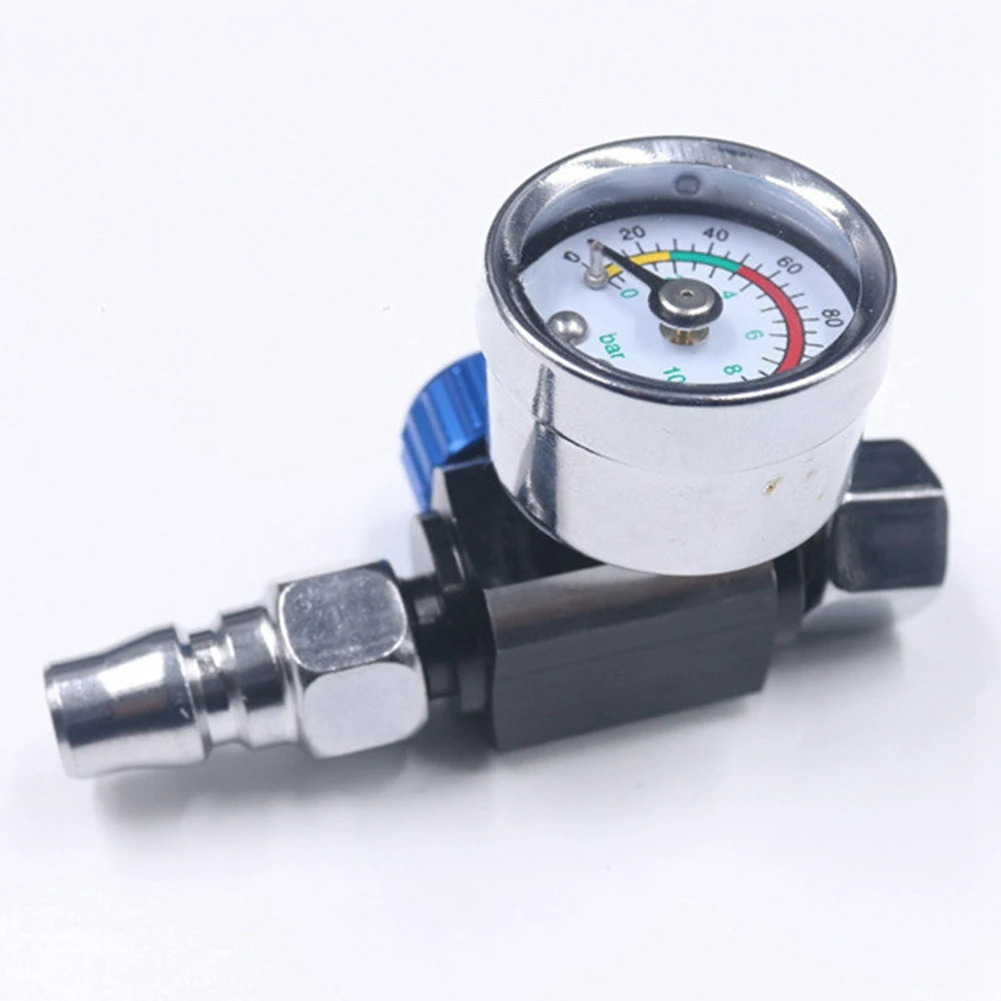 1/4 Inch Bsp Mini Air Regulator Valve Tool Durable Small Tail Pressure Gauge with Nozzle for Spray Tool